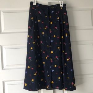 Vintage Navy Floral Button up Skirt Kathie Lee
